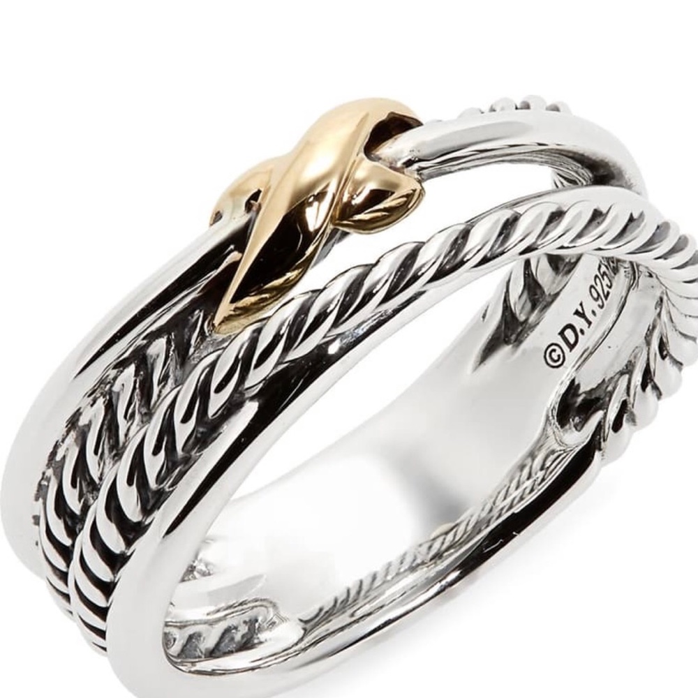 David Yurman Silver Ring with Gold X 💛